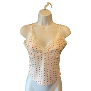 Y2K Women Babydoll Coquette Lace Trim Heart Camisole XS White Soft Girl Fairy